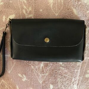 Chic Black Leather Wristlet Clutch